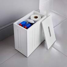 White Slimline Shaker Toilet Cleaning Tidy Box Bathroom Multi Storage Unit Small Back To School - White - View 2