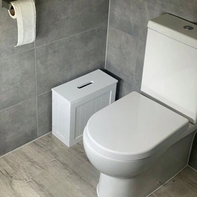 White Slimline Shaker Toilet Cleaning Tidy Box Bathroom Multi Storage Unit Small Back To School