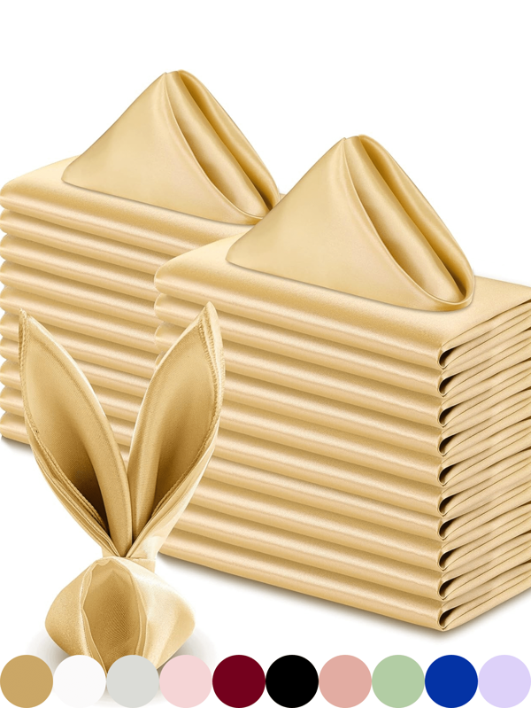 6/12/16/24pcs Gold Satin Napkins, 16.93*16.93 Inches, Decorative Napkins, Smooth & Elegant Wedding Napkins, Suitable For Restaurant, Banquet, Graduation, Valentine's Day, Birthday Party, Wedding, Newlywed
