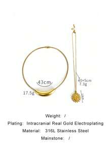 Monlansher 1pc Women's Stainless Steel Pendant Necklace, Fashion Metal Sun Flower & Smiling Face Hollow Curved Tube Pendant Design On Snake Chain, Stylish Layered Necklace