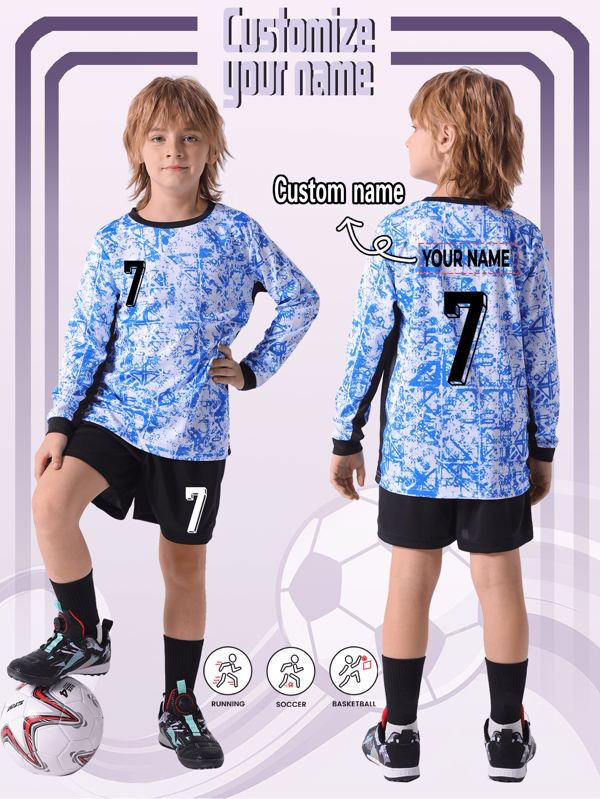 [Custom Item] 2pcs Tween Boy Casual Sports Training Quick-Dry Long Sleeve Sports Set, No.7, Suitable For Football, Sports, Daily Wear, Name Customized