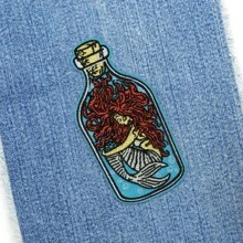 1pc Mermaid In A Bottle Sea Embroidery Patch -Ocean - Iron-On/Sew-On Clothing, Backpack And Hat Applique, DIY Fashion Accessories
