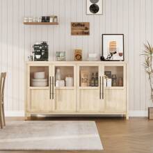 Ataucjin Aparador con puertas de cristal,mueble moderno de granja de 67 pulgadas para TV, consola de centro de entretenimiento para TV de hasta 80 pulgadas - color de madera - Ver 7