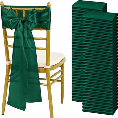 8/16pcs Satin Chair Sash Bow, Moss Green Color, Fabric Ribbon For Wedding, Party, Hotel, Restaurant, Ceremony Event Decor