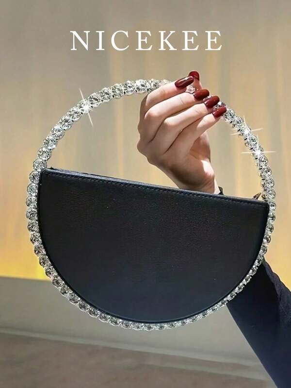 New Classic Luxury Style Women's Round Crystal Rhinestone Evening Bag Fashionable And Versatile Portable Elegant Handbag Can Hold Lipstick, Change, Mobile Phone, Suitable For Parties, Dinners, Dances And Weddings.