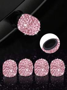 4pcs/Set Fashionable Car & Motorcycle Tire Valve Stem Caps, Rhinestone Shiny Wheel Hub Decorations, Car Tire Valve Caps, Motorcycle Tire Caps - one-size - View 5