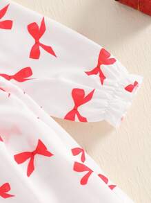 Baby Girl Spring Romper Dress Long Sleeve Ruffled Letter Embroidery Bow Print Jumpsuit - Red - View 6