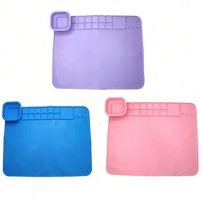 1pc Silicone Drawing Mat, Student Art Mat, Washable Silicone Doodle Pad, Oil Painting Mat, Student Drawing Board + Washable Brush Holder, Artist Drawing Tools, Purple, Pink And Blue, Size 42.5*35cm/16.73"X13.78", 1pc Silicone Drawing Mat + 10pcs Brush Set, Back To School, Study Supplies