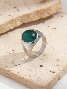 1 peça de cristal natural incrustado em aço inoxidável prateado, ágata, ágata verde, olho de tigre, anel de olho de gato sintético, adequado para presente de casal no dia dos namorados, uso diário para mulheres, mãe, mãe, dia das mães, presente