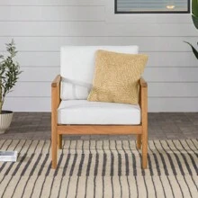 Contemporary Cushioned Eucalyptus Wood Patio Accent Chair – Brown