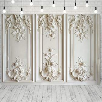 1pc Elegant European Style Plaster Wall Design Polyester Photography Backdrop, Suitable For Indoor Studio Portrait, Wedding, Anniversary And Various Events