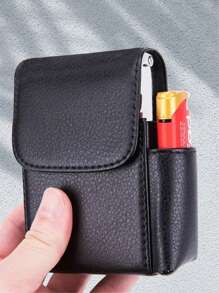 1 Pc PU Leather Men's Cigarette Case Organizer, 20 Gas Lighter Holder Waist Pack Smoking Accessories