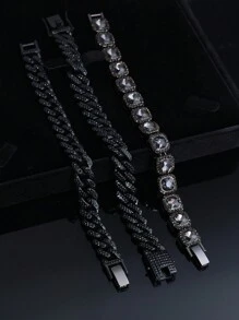 1 pieza Pulsera cadena cubana negra, joyería de moda hip hop, accesorios elegantes y brillantes para hombre, regalo ideal para el Día de San Valentín, Navidad, Cumpleaños, Aniversario
