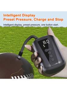 Portable Ball Pump With Rechargeable Battery And LED Light. Electric Air Pump Kit Includes Needle, Nozzle, And Hose. Suitable For Soccer Balls, Basketballs, Volleyballs, Water Polo Balls, Footballs, Fitness Balls, Balloons, And Inflatable Toys. 3.7V 2000mah Lithium-Ion Battery. - Black - View 5