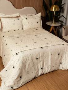 Standard Double Sheet Set Without Elastic With Minimalist Pillowcases 150 Thread Count - 3 Pieces - 太陽和月亮 - 查看 3