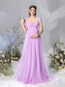 Faeriesty Dressalisa Maternity Ruched Bust Long Prom Party Dress - Pink - View 5