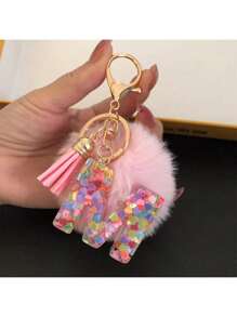1 Pc,Alphabet Initial Letter Keychain Cute Plush Pom Pom Key Chain Ring Bag Backpack Charm Car Hanging Pendant Women Girls Gift,Cute Sequins Resin Key Chain,Wallet And Handbag Accessories, Keychain With Tassels,Alphabet Initial Letter A-Y - Pink - View 15