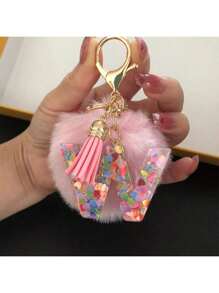 1 Pc,Alphabet Initial Letter Keychain Cute Plush Pom Pom Key Chain Ring Bag Backpack Charm Car Hanging Pendant Women Girls Gift,Cute Sequins Resin Key Chain,Wallet And Handbag Accessories, Keychain With Tassels,Alphabet Initial Letter A-Y - Pink - View 31