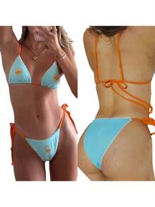 Women's 2 Piece Swimsuits Seashell Print Bikini Set Summer High Cut Two Piece Bathing Suits - Sky Blue - View 8