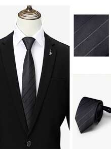 AILAKA 3 件/包男士黑色和海军蓝领结，百搭商务/正装自系领结，窄拉链预系领结，条纹和纯色设计 - A - 查看 10