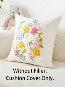 1pc Easter Wreath & Rabbit Embroidery Cushion Cover, Suitable For Indoor Decoration, Easter Decorative Pillowcase, Pillow Insert Not Included - Multicolor - View 5
