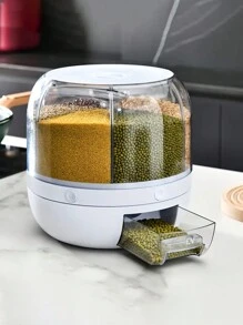 1 件大容量旋转米容器，多用途谷物和面粉分配器，带多个隔间 - 防潮厨房食品储藏盒，防虫密封储藏容器，家用米分配器，食品储藏罐，厨房用具
