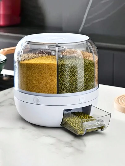 1 件大容量旋转米容器，多用途谷物和面粉分配器，带多个隔间 - 防潮厨房食品储藏盒，防虫密封储藏容器，家用米分配器，食品储藏罐，厨房用具