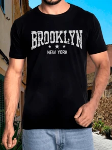 Camiseta Streetwear  "Brooklyn New York 3 Estrelas" Premium - Estilo Tumblr - Preto - Visão 1