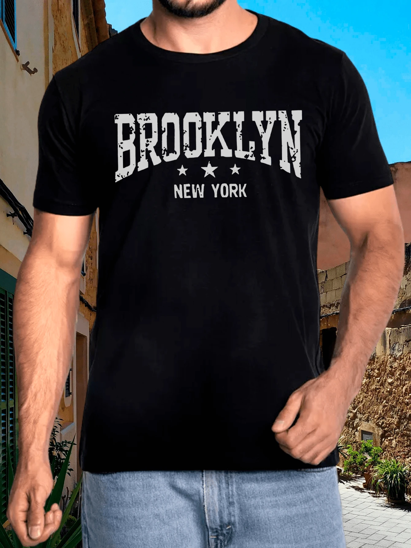 Camiseta Streetwear  "Brooklyn New York 3 Estrelas" Premium - Estilo Tumblr - Preto - Visão 1