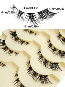Asiteo 5 Pairs Natural Cluster False Eyelashes, Lightweight Cartoon Style Fox Eye False Eyelash Strips, Black Short Soft Handle Anime Cat Eye False Eyelashes - 眼尾拉長款 - 查看 5