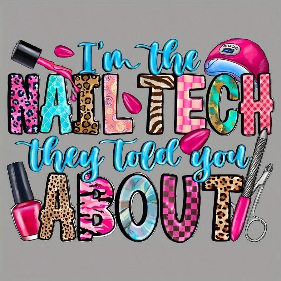 1 /2 /3 美甲科技主题热转印贴花贴片，卡通美甲设计熨烫贴纸，适用于 DIY 服装、T 恤、帽子、包包 - 适合美甲爱好者的 A 级可洗装饰徽章 - 彩色 - 查看 1