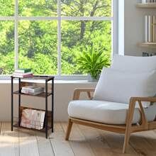 Vintage Slim Side Table, 3-Tier Modern End Table For Narrow Spaces, 24.6" Height, Small Nightstand With Storage Shelf & Magazine Rack, Space-Saving Design For Sofa Or Bedside Grey - 棕色 - 查看 6