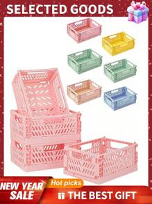 1 件迷你可折叠塑料篮，用于整理和储存，可折叠储物盒，整理箱，珠宝盒，适用于家庭、厨房、卧室、浴室、办公室 - 彩色 - 查看 2