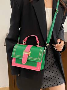 Sac à épaule pour femmes avec blocs de couleurs, sac à main décontracté de grande capacité avec bandoulière