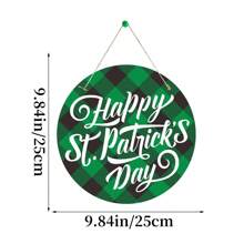 1pc Happy St. Patrick's Day Decoration, Green Shamrock Buffalo Plaid Paper Door Hanger Sign & Clover Paper Round Plaque, Suitable For Irish Holiday Window, Home, Wall, Indoor/Outdoor, Farmhouse, Party Decor