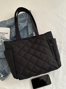 2024新款时尚大容量菱格纹双提手单肩手提包，轻便易携，适合户外旅行，饰有动物吊坠。女士手提包，大学必备单品