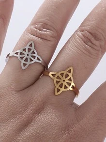 1 Pc Stainless Steel Witch Knot Ring Hollow Celtic Knot Adjustable Open Ring Elegant Fashion Irish Witchcraft Amulet Jewelry