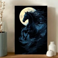 Black Horse Galloping, Large Size Wall Decor, Animal Theme Art, Living Room Office Wall Prints