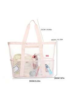 Bolsa de playa de malla de poliéster hueca de gran capacidad, bolsa de lavado para viajes, bolsa de almacenamiento para natación, bolsa de playa minimalista de malla. Regalo del Día de la Madre para mamá, perfecto para vacaciones en la playa, compras y artículos esenciales para vacaciones.