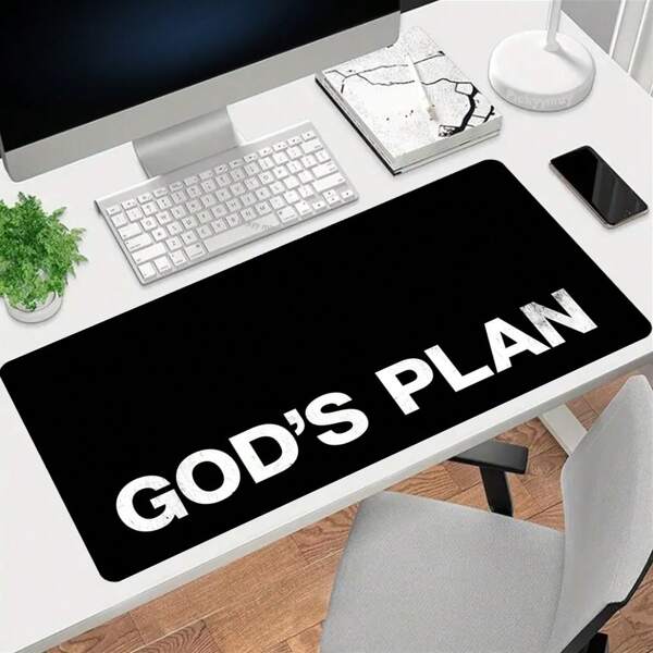 1Pc GOD'S PLAN Mouse Pad Black Large Desk Mat Office Desk Accessories With Stitched Edge Non-Slip Mousepad Rubber Base Desk Pad 35.4x15.7 Inch For Home Office Gift For Friends Women Back To School