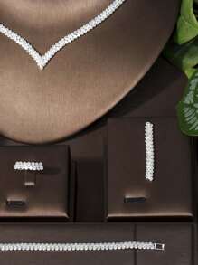 1 Set Minimalist Cubic Zirconia Rhombus Jewelry Set, Suitable For Daily Wear