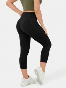 Leggings décontractés à taille haute avec poches, couleur unie, pour un port quotidien