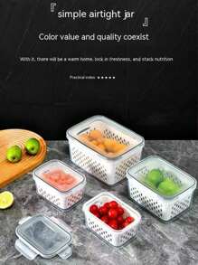 6pcs Set: Leak-Proof Food Storage Containers - 2-Layer Airtight Design For Easy Meal Prep, Reusable & Stackable Kitchen Organizer For Fruits, Vegetables, Meats & Grains - 黑與白 - 查看 8