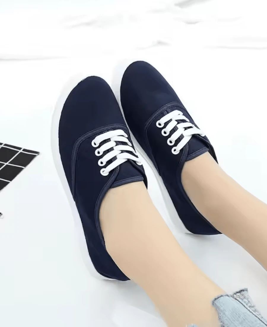 1 Pair Low Cut Canvas Sneakers Non-Slip Sole All Match Basic 22-26mx Customized Women Premium Quality Canvas Lace Up Casual Shoes Comfortable Women Casual Shoes Black White Blue Red Variety Of Colors - 藍色的 - 查看 1