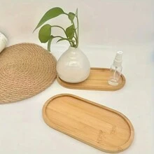 1 pièce Plateau décoratif de style bohème en bambou - motif géométrique elliptique, convient pour la salle de bain, la cuisine et la salle à manger - thème artistique, finition huilée - convient pour l'Aïd, le Ramadan, le Nouvel An islamique - sans électricité ni pile requise