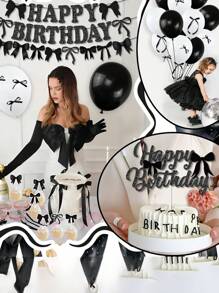 24 stuks zwarte strik cupcake toppers verjaardagsfeestdecoraties, strik verjaardag cupcake toppers, vrijgezellenfeest bruiloft decoraties, zwarte strik cake smash foto rekwisieten