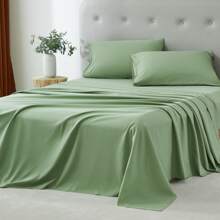 3/4 Piece Home Bed Sheet Set, Soft, Comfortable And Breathable Bedding Set, Hotel Luxury Home Summer Bedding Sheets Twin, 1 Or 2 Pillowcases, 1 Flat Sheet And 1 Fitted Sheet,Room Decor, Ideal Gift. - Green - View 2