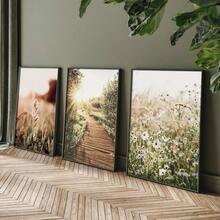 Set de 3 piezas, Fotografía de flores silvestres Paisaje natural Viaje Artes de pared, Arte de bosque nórdico verde, Impresiones de arte botánico, Carteles de lienzo de estilo rústico, Decoración de pared rústica, Decoración de primavera, Arte para sala de estar, dormitorio, oficina, cafetería, bar, pasillo, dormitorio, decoración del hogar y la habitación, sin marco - Verde Oliva - Ver 7