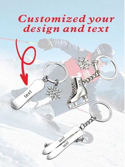 1pc Customized Ski Theme Exclusive Keychain, Skis, Skates, Snowboard Shape Key Ring, Can Be Customized Text LOGO, Gifts For Children And Elders, Holiday Ski Lover's Gift, Gorgeous Bag Charm, Holiday Gift, Valentine's Day Gift, The Beginning Of The School Season, A Beautiful Exclusive Gift!,School Supplies,Back To School,School Gift,For Office,For School,For Classroom,For Teacher Gifts,For University,For Colleague,For Dorm Rooms,For Teacher,For Boys And Girls,For Teenagers,Junior High School Students,Middle School Students,High School Senior High School Students,College Students,University Students,Freshman,Sophomore,Underclassmen