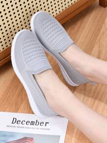 2025新款春秋轻便女鞋中老年软底防滑透气平底乐福鞋舒适休闲奶奶鞋 - 淺灰色 - 查看 4